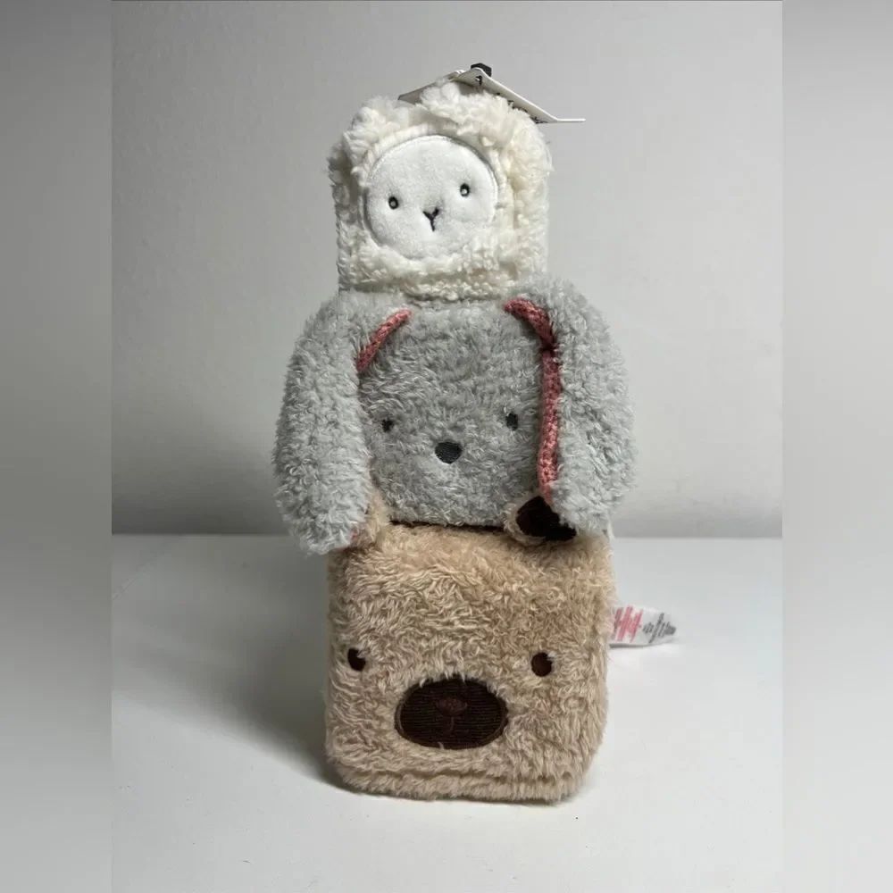 NWT Primark Pyramid Of Plush Animals Cubes White Gray Beige Baby’ First Toys